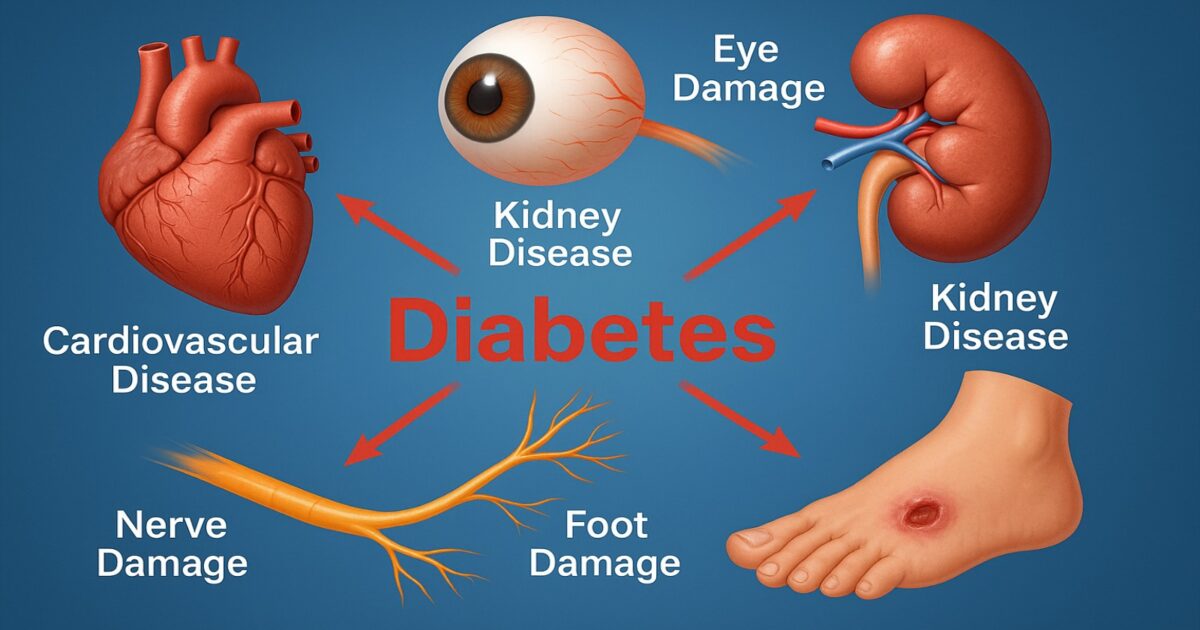 Biến chứng tiểu đường: tim, thận, mắt, dây thần kinh.