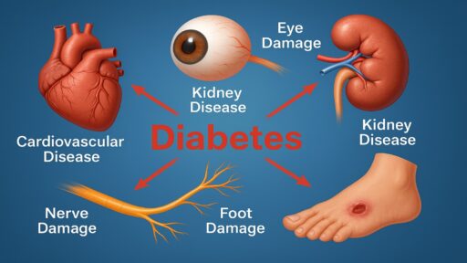 Biến chứng tiểu đường: tim, thận, mắt, dây thần kinh.