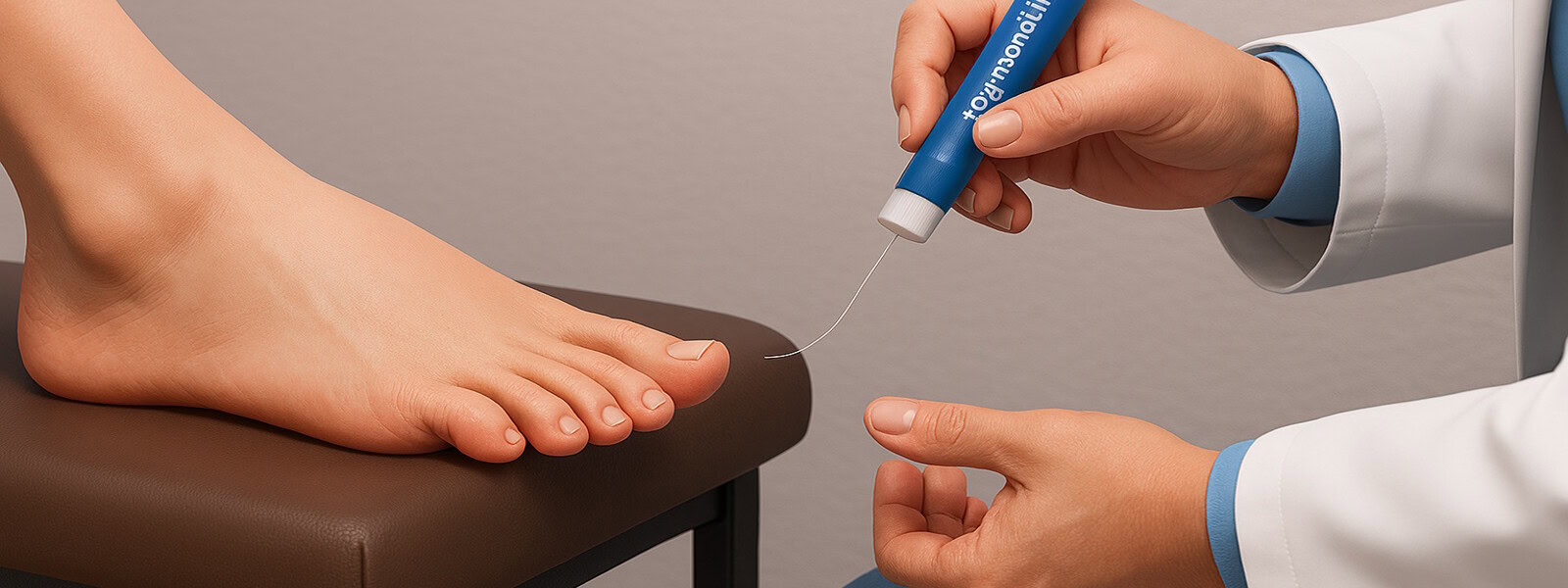 Khám bàn chân bằng monofilament cho bệnh nhân tại phòng khám Bác sĩ Ngô Thế Phi, website daithaoduong.com.