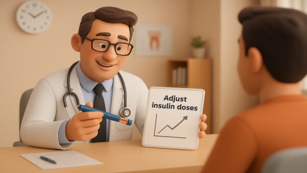 Bác sĩ tư vấn điều chỉnh liều insulin cho bệnh nhân.