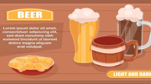 Hình minh họa các loại bia và snack phô mai.