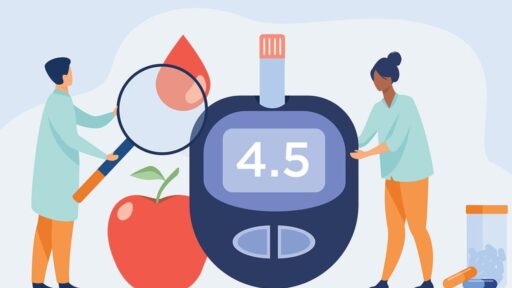 Kiểm tra đường huyết với máy đo và trái táo