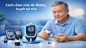 Người đàn ông đo đường huyết tại nhà