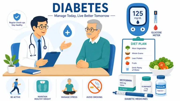 Bác sĩ đang tư vấn cho bệnh nhân về bệnh đái tháo đường, tập thể dụcm chế độ ăn, thuốc , insulin, đo đường huyết