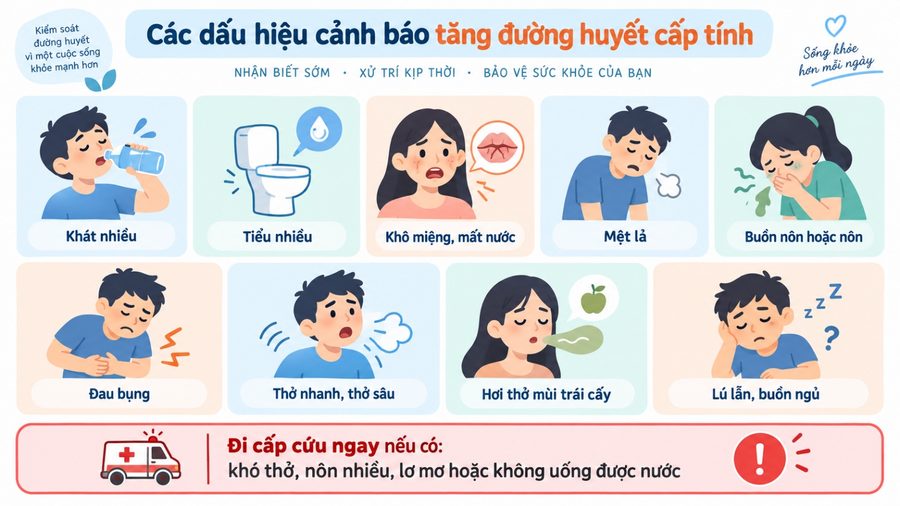 Các dấu hiệu cacnh3 báo nguy hiểm của tăng đường huyết