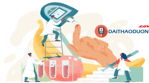 Minh họa dụng cụ đo đường huyết và nhân viên y tế