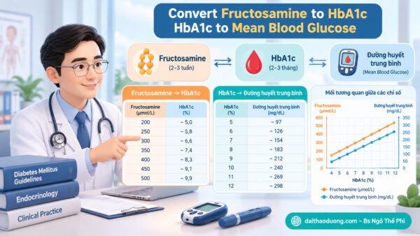 Chuyển đổi Fructosamine sang HbA1c, từ HbA1c sang đường huyết trung bình. Đổi đơn vị Glucose máu