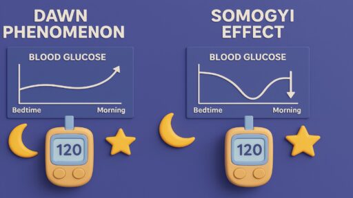 Hiện tượng Dawn và hiệu ứng Somogyi biểu đồ glucose.