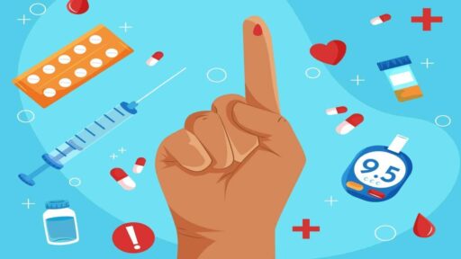 Hình ảnh dụng cụ y tế và kiểm tra đường huyết.