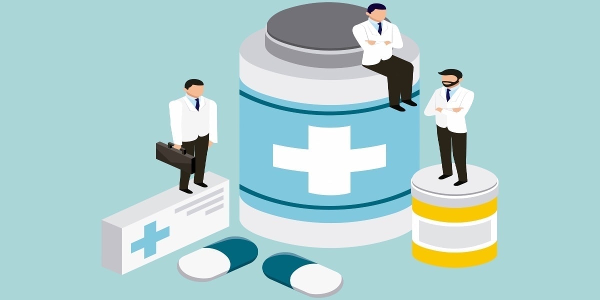 Hình minh họa bác sĩ cạnh thuốc