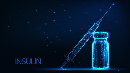 Hình ảnh kim tiêm và lọ insulin phát sáng