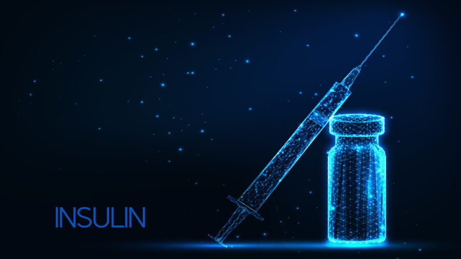 Hình ảnh kim tiêm và lọ insulin phát sáng