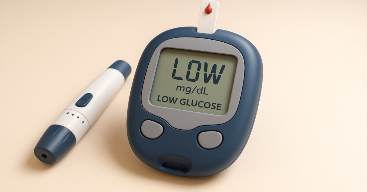 Máy đo đường huyết báo mức thấp. Hạ đường huyết trên bệnh nhân đái tháo đường