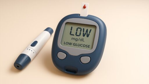 Máy đo đường huyết báo mức thấp. Hạ đường huyết trên bệnh nhân đái tháo đường