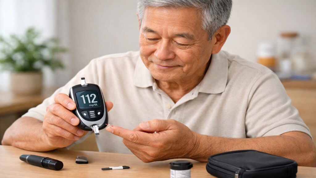 Bệnh nhân tiểu đường đang thử đường huyết tại nhà