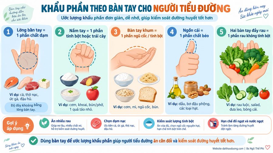 Khẩu phần ăn chia theo quy tắc bàn tay: Trái cây chỉ bằng 1 nắn tay